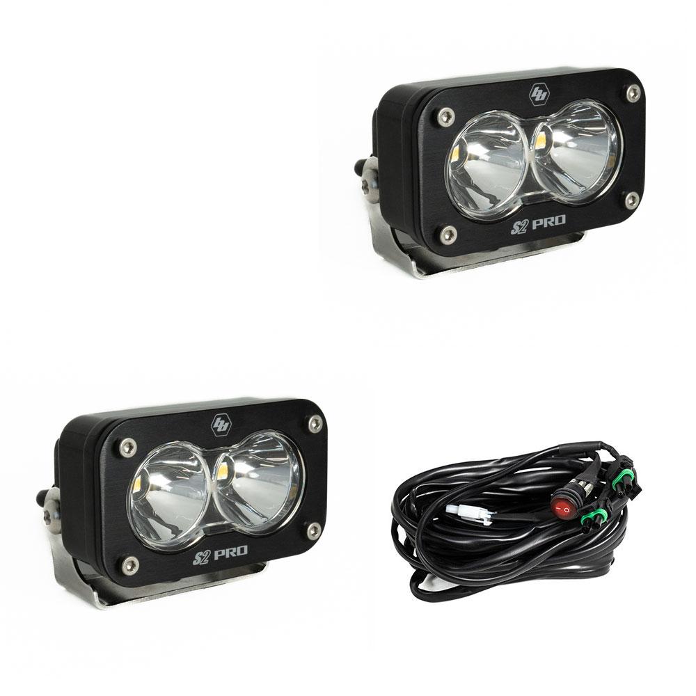 S2 Pro Black LED Auxiliary Light Pod Pair - Clear- Spot