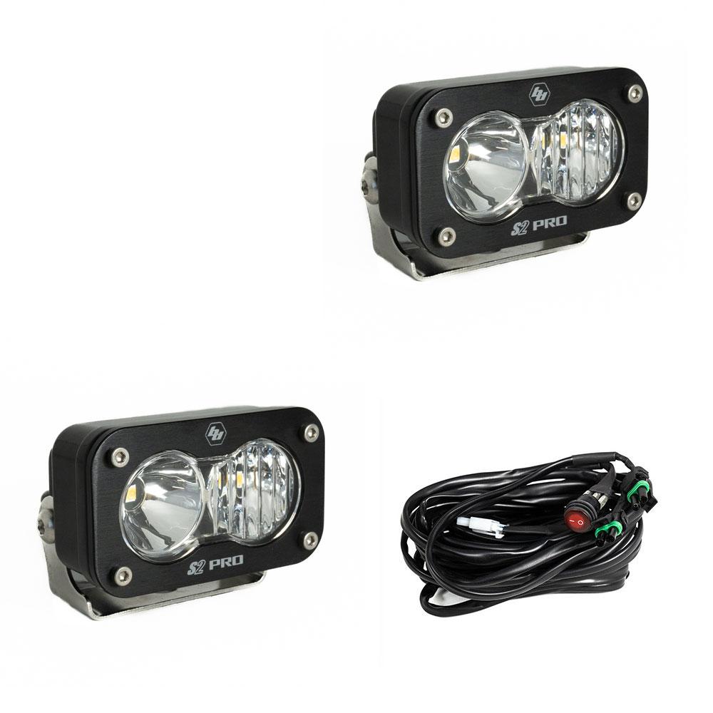 S2 Pro Black LED Auxiliary Light Pod Pair - Clear- Drive Combo