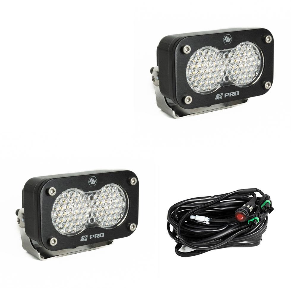 S2 Pro Black LED Auxiliary Light Pod Pair - Clear- Work Scene