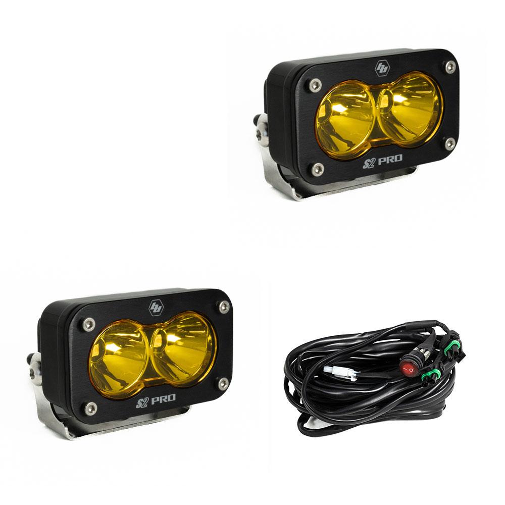 S2 Pro Black LED Auxiliary Light Pod Pair - Amber- Spot