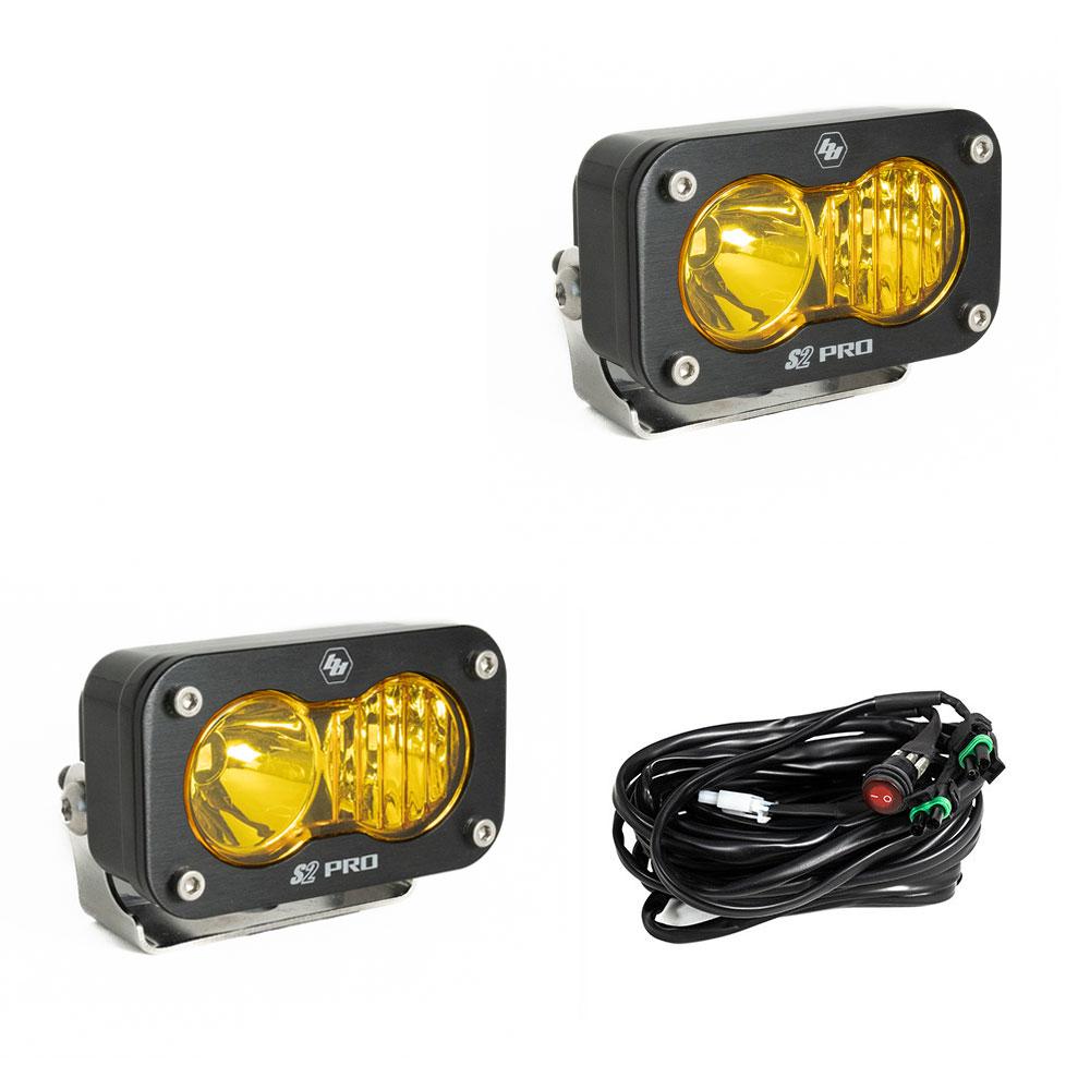 S2 Pro Black LED Auxiliary Light Pod Pair - Amber- Drive Combo