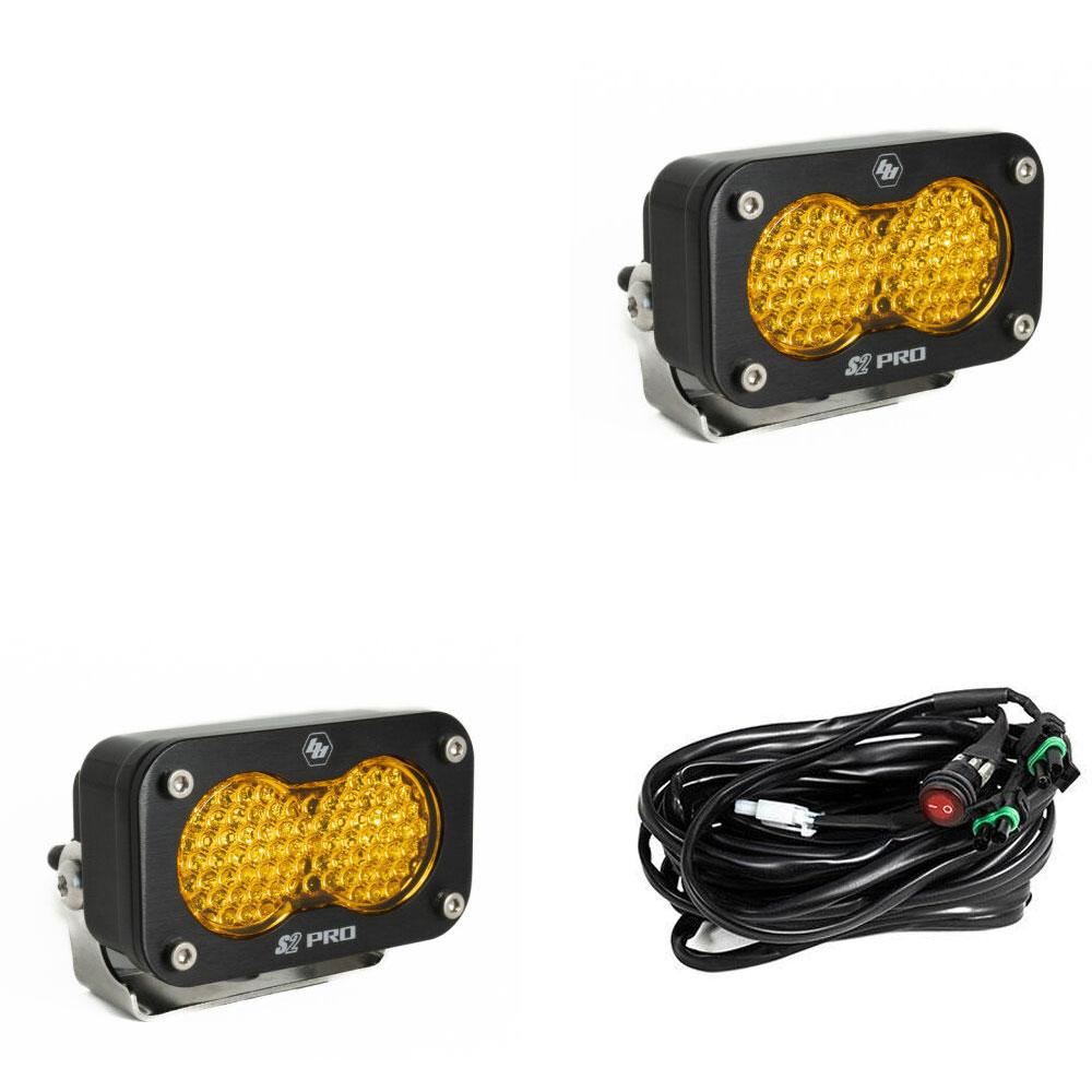 S2 Pro Black LED Auxiliary Light Pod Pair - Amber- Work scene