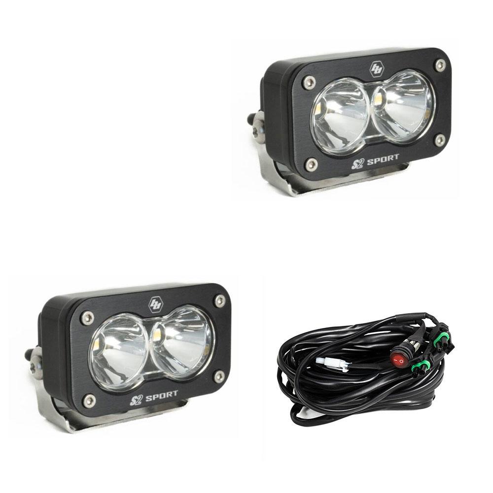 S2 Sport Black LED Auxiliary Light Pod Pair- Clear- SPOT