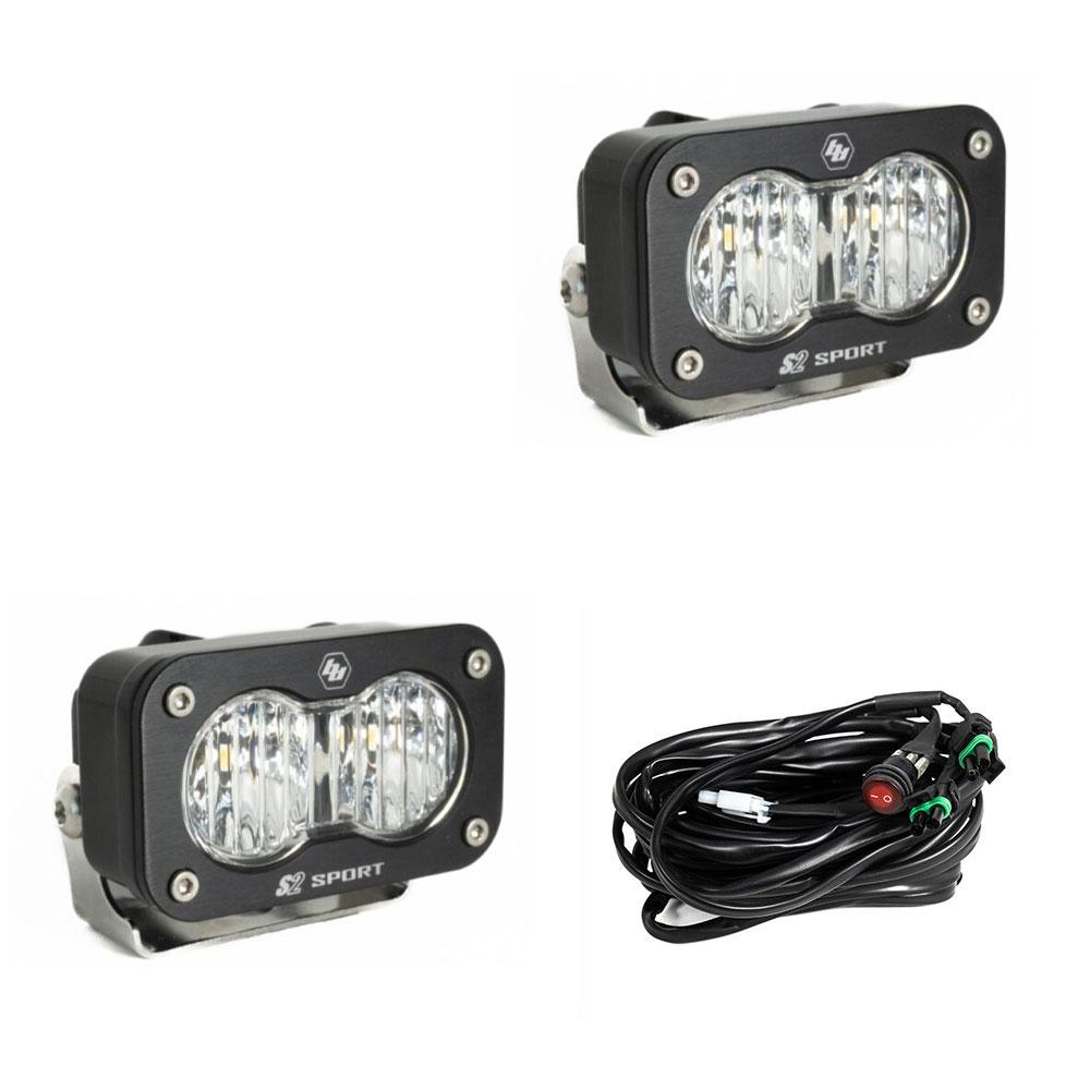 S2 Sport Black LED Auxiliary Light Pod Pair Clear Wide corner