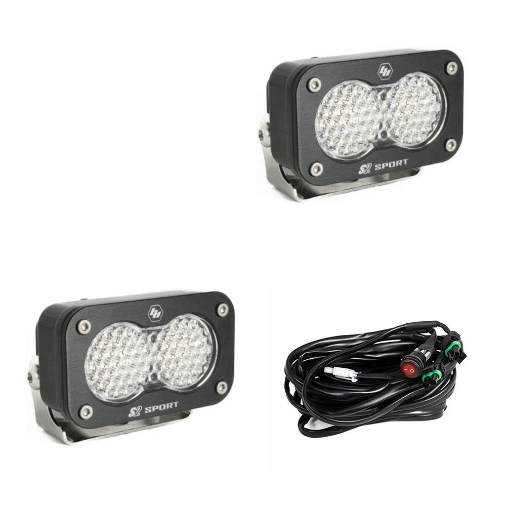 S2 Sport Black LED Auxiliary Light Pod Pair Clear Work scene